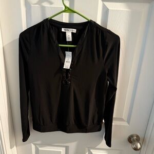 White House Black Market Black Lace-Up Blouse